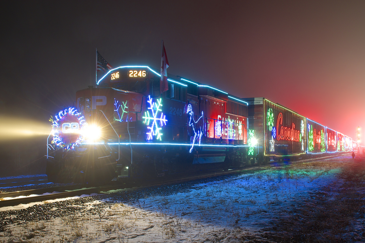 The U.S. version of the Holiday Train makes its first stop of the year on a drizzly evening in Kahnawake.
