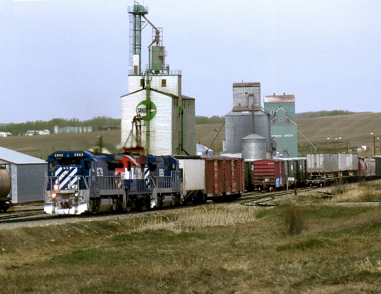 Tri-Weekly wayfreight from Chetwynd switches industries at BCOL's Dawson Creek yard, west of Downtown