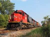 CN A438 eases its way along the Chrysler Spur towards the Chatham Subdivision in Windsor. Ironically, this spur used to service the Ford Essex Engine Plant before they cancelled rail service several years ago. 