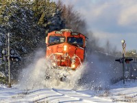 After the second major snowstorm of the year already, CN 2263 leads train 406, as they pound a small snow bank left by the plows from the night before. 20cm of snow fell in the area, but it doesn't seem like much. Here's hoping the banks get bigger as the winter goes on. 