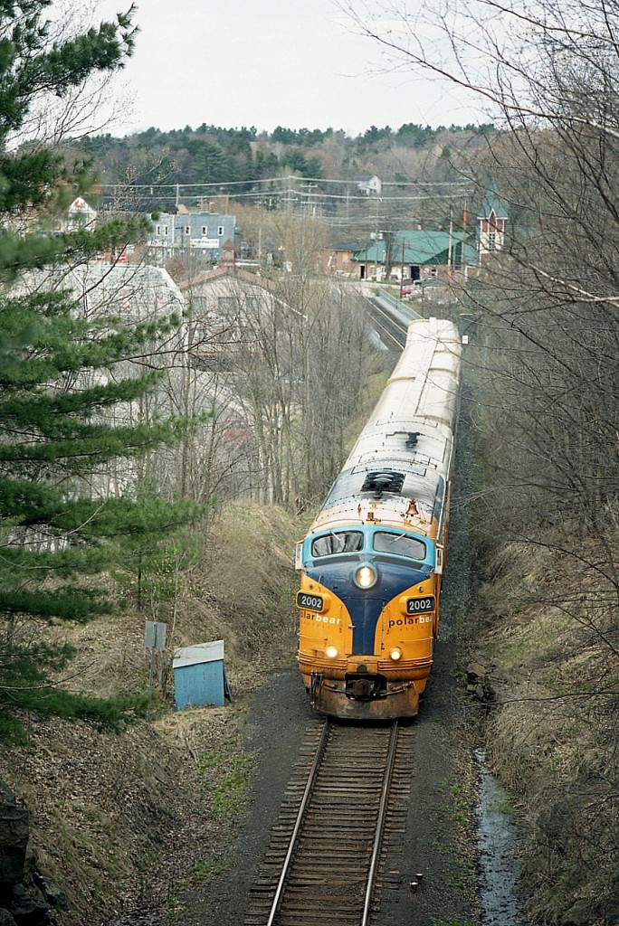 This was the only time I caught the ONR passenger train running thru Bracebridge. Nice to have the ONR 2002 on the lead. The former 1521, it was utilized in passenger service until retirement in 2004.