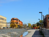 Less than three weeks before CN, GEXR X580? is westbound for Stratford after having set off cars at Shantz Station Terminal (P&H) in Breslau. see <a href=http://www.railpictures.ca/?attachment_id=35604 target=_blank>Next photo I posted </a> for what this looks like not long after CN took over. I made sure to capture basically the same shot for before/after comparisons. The yellow building,a former Electrohome factory is at left and Rumpel Felt Company building at right.