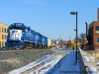The new kids on the block, a trio of leased units heads west out of Kitchener on CN 568 working their way to Stratford. 568 called CN DI for a light at Sturm and told the RTC they had work for three customers, Nachurs Alpine Solutions, Pestell (both located between Baden and New Hamburg) and SMI Bulk Rail Transfer in Shakespeare. The only other customer west of Kithener to Stratford is Airboss located a block behind me, but I don't know if they still get rail cars. They did a couple years ago. Also in this photo, The yellow building,a former Electrohome factory is at left and Rumpel Felt Company building at right.