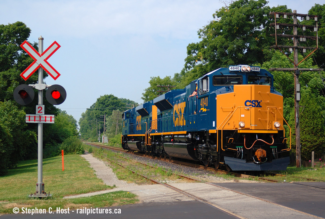 Celebrating GEXR's Guelph sub - A typical light power Sunday move but for the first time a pair of CSX SD70ACe's testing solo - the first EMD test units ran the day prior. Normally through around noon-1 PM, 432 was through at 1042 on this typically hazy summer day.