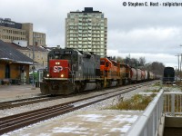 With thanks to the enterprising person(s) that made this possible  - this very surprising and railfan-friendly lettering now adorns former SP 9392, former GEXR 9392 which was re-numbered GEXR 3054 a year or two? after this unit arrived on the property in 2012. It arrived with full SP Speed Lettering on the sides for quite a while before it was painted out, but it didn't have the SP on the nose.. while on GEXR until today. Oh boy is this ever going to bring everyone out for the last 5 days of GEXR on the Guelph Sub. Also those of us in Guelph/Kitchener owe a thanks to Alex Sanders for the heads up! Thanks man.