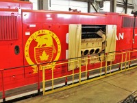 Shiny carbody shot of SD60M 6261 showing off the beaver logo and a quarter of it's cylinder air boxes open.