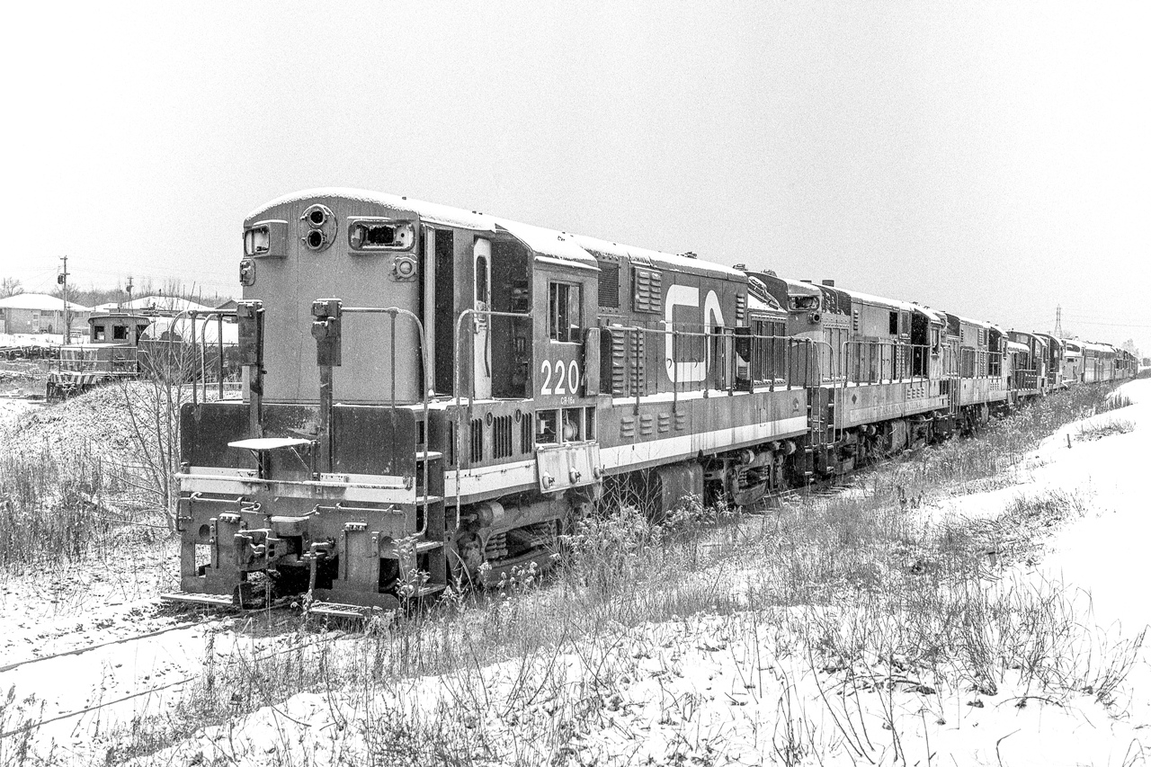 This string of CLC locomotives headed by CN 2204 is in the CN Reclamation Yard in London, Ontario on November 30, 1968 (Exactly 50 years ago today). Electric 101 to the left of 2204 is from an unknown railroad.