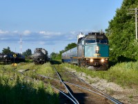 VIA train 87 flys by the GEXR yard at Lancaster st as it makes its way eastbound towards Stratford and is preparing for a stop at the station. Lead unit was F40-PH 6456 and time was 19:10