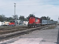 Westbound Tempo train at Chatham, Ontario.  Can't remember if I was waiting for the train, or train watching. Quite sure if I was in Chatham that would be for a visit with Bruce Mercer and family.