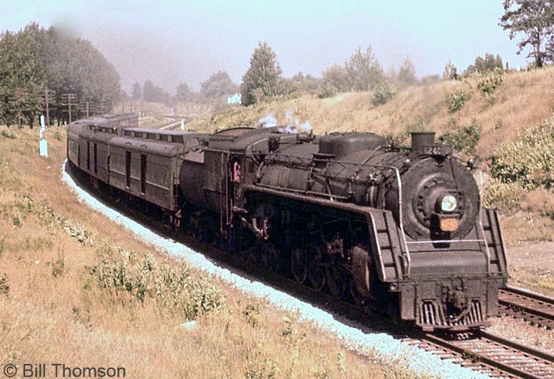 CN Northern 6240 (a U2h built by MLW in August 1943, scrapped July 1961) leads a westbound passenger train through Scarborough in 1955.