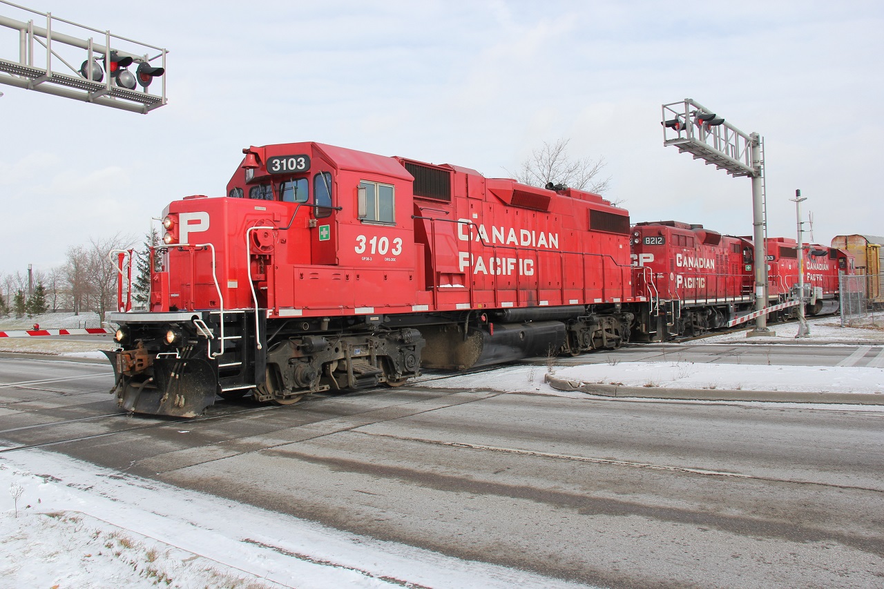 Crossing Fountain Street and pulling out of the Toyota Plant, CP 3103-CP 8212-CP 3033 haul racks toward the Waterloo Sub, a little over 5 years ago. This was around the time when the Eco units (2200s) were starting to infiltrate the CP system, so getting solid lash-ups of older GP units (GP38, GP9), like this one, were still commonplace. I think this was also around the time when the GP9s were starting to retire/leave the system.


Have a safe and enjoyable Christmas and Holiday everyone :)