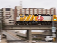 Via 6402 leads train 73 out of Brantford on its trip to Windsor.