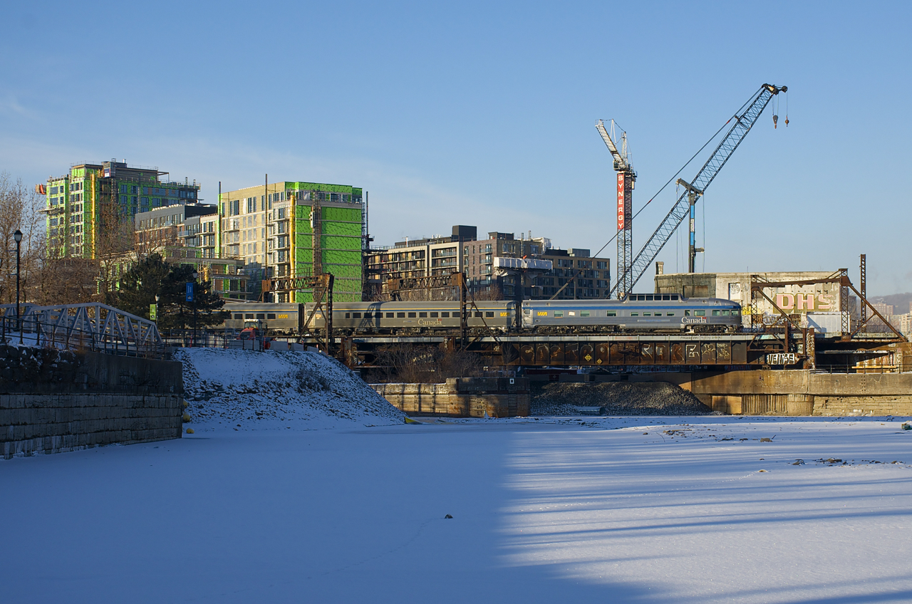 VIA 33 is backing up to Central Station in Montreal with Park Car Tweedsmuir Park bringing up the rear. Apparently VIA Rail President Yves Desjardins-Siciliano was in this Park Car on a number of trips between Ottawa and Quebec City this past week, doing meet and greets with unknown guests.
