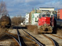 Tis Christmas eve 2015, and not a person was stirring, not even a mouse. Aside from the crew of GEXR 584 and myself, I didn't see a single other person anywhere, parking lots were all empty, and GEXR ran this extra train to Elmira in Daylight - I had the run of the place and I took full advantage of it. At the time, Chemtura was still the name of the plant being serviced, but now it's owned by Lanxess. GEXR 3821 is now GEXR 2073. Merry Christmas to everyone - wishing everyone a festive holiday season and here's to good things to come in 2019.
