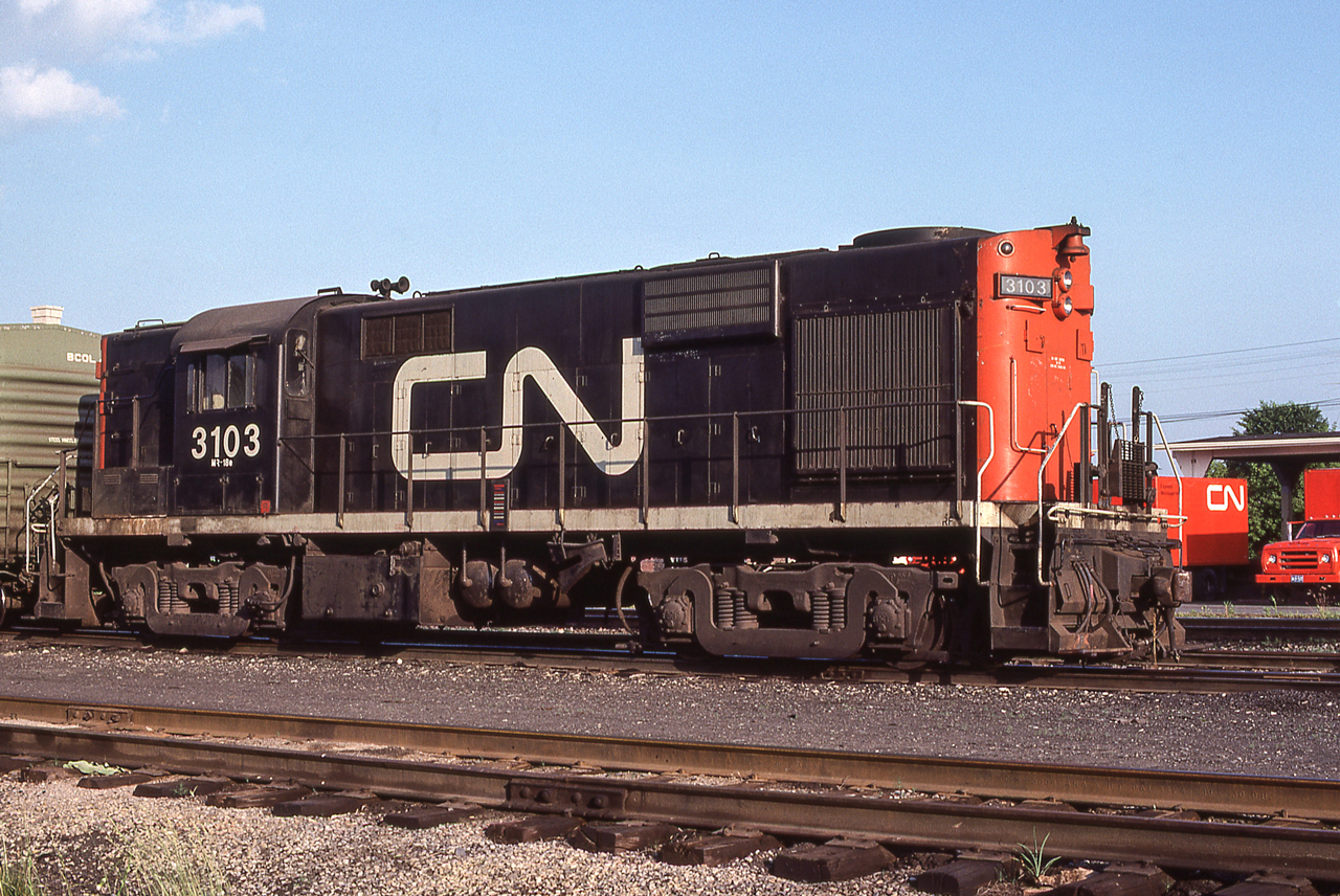 CN 3103 is in Kingston, Ontario on June 17, 1977.
