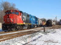 CN 542 with a clean pair of GP38’s has backed onto the Guelph Subdivision to retrieve a few cars before running around the wye and heading up the Guelph North spur to work industries off of the south spur. Before the end of the afternoon the train will once again retrace it’s steps back to Preston, where it will tie up for the weekend.