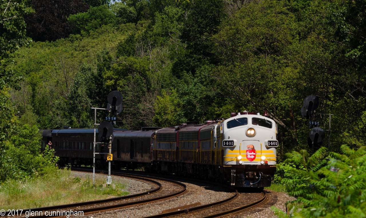 Canadian Pacific celebrated Canada's 150th birthday with a special train. Seen here minutes away from it's Hamilton stop passing through a sweeping curve near the Hamilton Cemetery.