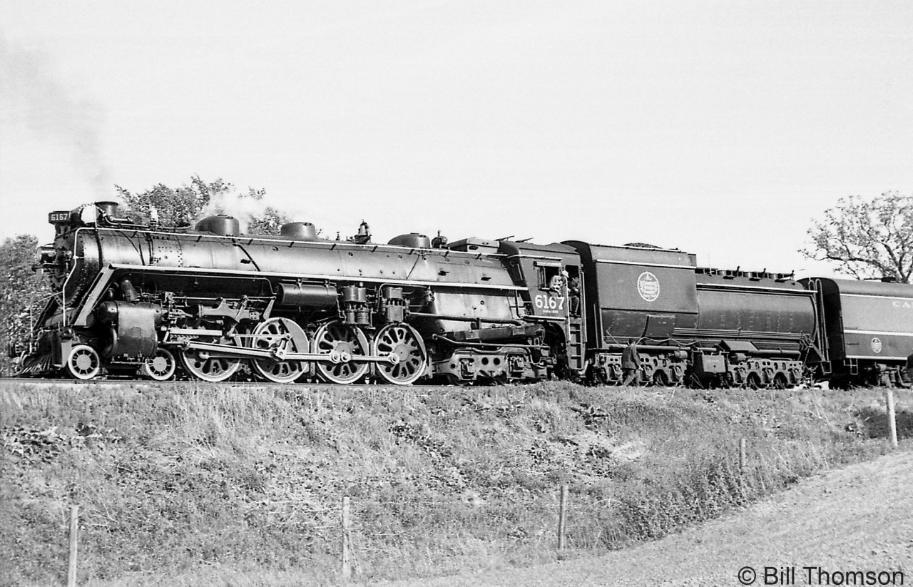 Another photo from her fantrip days in the early 60's, CN U2e Northern 6167 heads up a UCRS excursion, seen near Campbellford ON in 1962.

Note: geotagged location not exact.