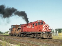CP 1868 purposely sends up a whiff of alco smoke for the photographer before beginning the day working local traffic brought down from Guelph. This unit in later years went to toil for the New Brunswick East Coast Rwy, until the NBEC takeover by CN in 2008.