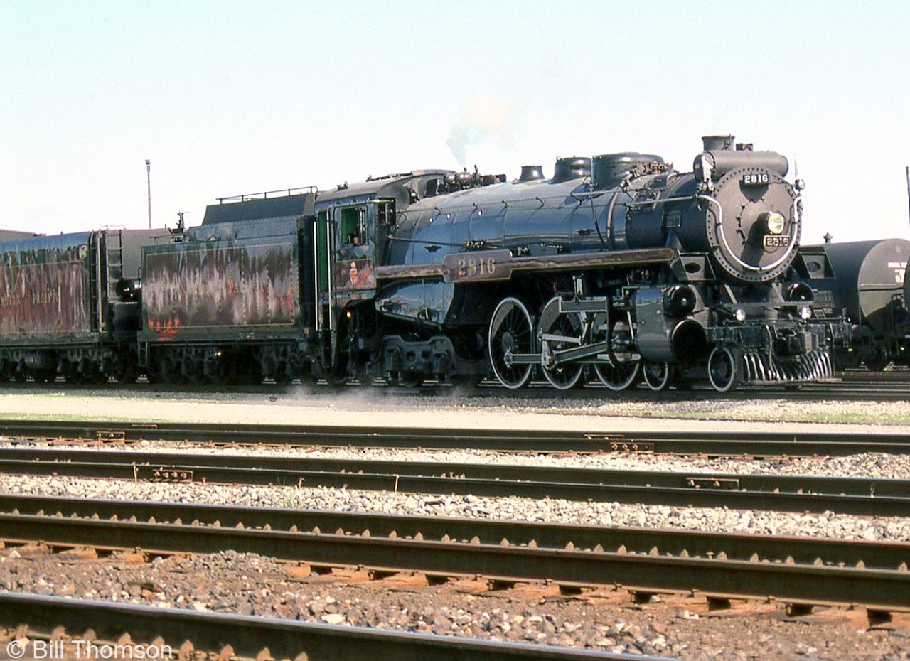 Canadian Pacific H1b Hudson 2816 (the "Empress"), is seen at Smiths Falls Ontario during her 2004 visit out east. 2816 had made two trips east from her usual home in Calgary in 2003 and 2004, but hasn't been back since.