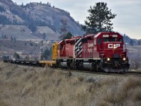 CP nos.5790 & 6054 are seen in charge of an eastbound work train having just passed Bromley on the Shuswap sub.
