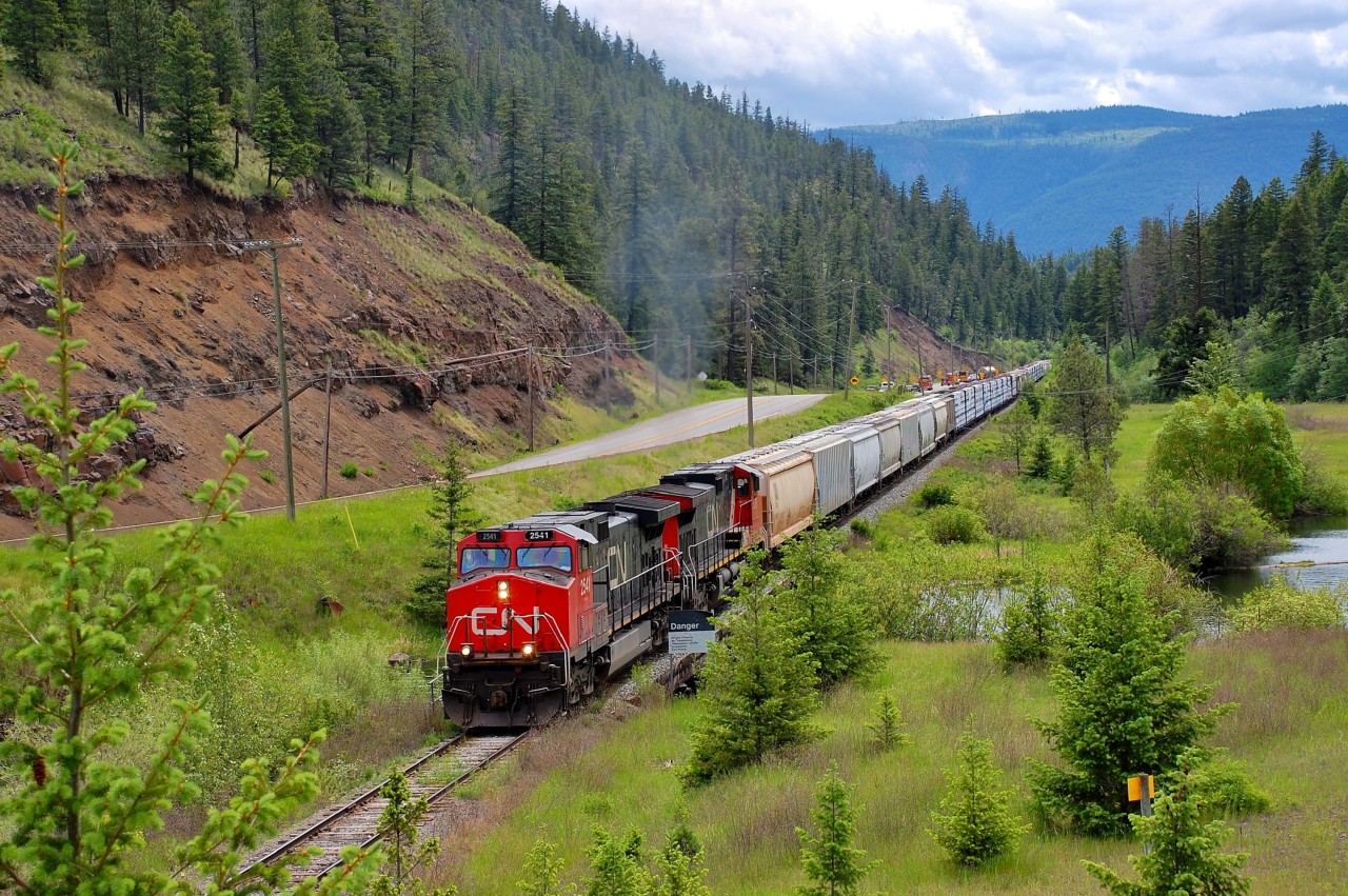 CN 2541 leads the way northbound across Pringle Creek which is at the entrance to Monte Lake.