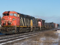 CN 385 blasts through Woodstock with CN 2406, GECX 7733 and CN 2177.

Timing was on my side tonight.  I left work at 1545, got trackside by 1550 and shot 385 at 1600.