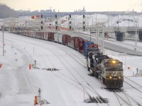 A rare daylight CN 529 is crossing from the south to the north track at Turcot Ouest with NS 9144, NS 8010, NS 9517 & 39 cars.