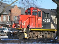 CN train L568 with CN 4028, GMTX 2323 and GMTX 2279 are setting-off their entire train of hoppers for the Goderich-Exeter Railway at the Stratford, Ontario yard. No GEXR motive power was observed at Stratford this day. 
