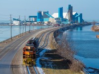 GEXR ran out to Goderich today, departing Stratford this morning with one grain hopper (presumably), four salt loads, and about eight or so Potash Corp hoppers. The salt was set off in Seaforth at Smith Packaging (which seems like a rather interesting operation), the potash in Clinton, leaving one hopper for the trip to Goderich. They ran around their train at the station, and shoved the lonely hopper down the hill to the Port of Goderich. They set it off a little past the switch that it is sitting on in the picture. I believe it was for the elevator in the Port, as it was not one of the two bay hoppers typically seen at the mine, but rather a three bay rib-sided hopper. We got the impression that they were expecting to lift loads from the salt mine, but as you can see none were ready for them, so they departed light for the return trip to Stratford. It looked as if they were contemplating work at the elevator east of Mitchell on the way back, but continued without making a lift there either, making for an entirely light power run from Goderich to Stratford.