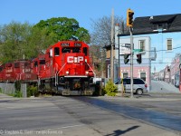 This mural has always fascinated me and I wanted to get a photo of a train going by it, all I needed was a train at the right time! Little did I realise I already had the shot. Connaut Fish and Chips, Gage and Main in the large, diagonal intersection of the former TH&B Belt Line. Never had the food here - prefer hutches - is this any good? :)