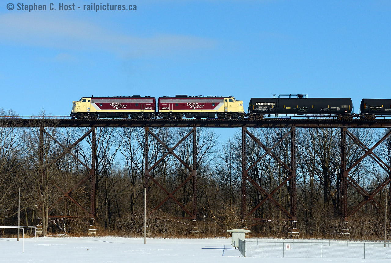 Hate to say it, but I enjoy this place too much. A nice park, wide open view (with trees that continue to get taller and taller over the years, slowly making it harder to shoot this bridge from end to end) and a town rich in railway history. While St. Thomas is a shadow of its former self, there's still great memories being made. Witness OSR's matching F units across a CNR bridge that hosted Wabash/N&W F units for decades - they belong here. They were also made not too far from St. Thomas at GMDD London. OSR Keeps it looking good, and the next act might be three matching F units across this bridge. Never say never! It just might happen in the not too distant future. Thanks again to the crew who remarked that it should have looked great over the bridge. I agree!