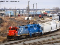 Here's a lashup I never thought I'd ever shoot - Sarnia Terminal's Plank Rd job is switching the west end of "A" yard with a GTW Burdakin Blue (Named after the President of GTW that devised this red/white/blue scheme). I've seen GTW Power so often in the area that I think it's as if this yard is sharing power with the Michigan divisions, every single visit to Sarnia or Port Huron since 1/1/2018 I've managed GTW and in Blue. Now if I can get a pair of them solo... i'd be in GTW heaven. I'll be back in February to try again :)