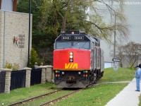 This is the VIA CFL train snaking it's way through Guelph on the GJR along Carden St - the Guelph Youth Music Centre would be at left. As per local historian Jacob Patterson, where I'm standing was once CNR track part of the Guelph CNR/CPR interchange prior to '75. I enjoy the juxtaposition of an obvious Branchline and a VIA Rail locomotive. All Aboard???<br><br>I know a number of rp.ca viewers remember this day - ever go back into your photos and wonder... why did you choose these as your best? Who was in your shots? Why/what you choose to shoot? I was a very different photographer in 2012 and just getting my groove on with my telephoto lens and this camera... and for whatever reason I DID NOT select this photo as one of my best from the day, so I haven't really looked at it since then but looking at it now, I quite like this. I also found a few rare photos of Arnold Mooney who was one of the gang who was documenting this event -  it was a cloudy day after all. And no Snake, I can't send them to you, he has to remain as elusive as ever :)