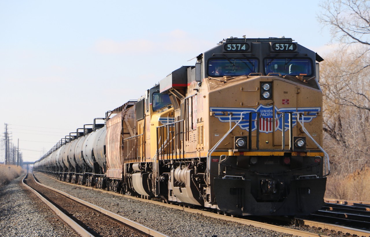 UP 5374 has just come back to it's train after lifting UP 4542 from Walkerville Yard. CP 650 will depart Walkerville after getting clearance, CP 8755 the DPU at the end of the train.