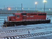 The west end of the shop tracks sees a lone SD40-2 on this snowy morning. 