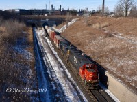 Train 382 enters Sarnia, ON., from Port Huron, MI., via the Paul M. Tellier St. Clair River Tunnel with CN 5448 leading and GECX 7315 trailing.