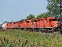 CP 5717 along with 9002, 6076 and 9008 pass Walkerville yard leading train 424 out of Windsor.