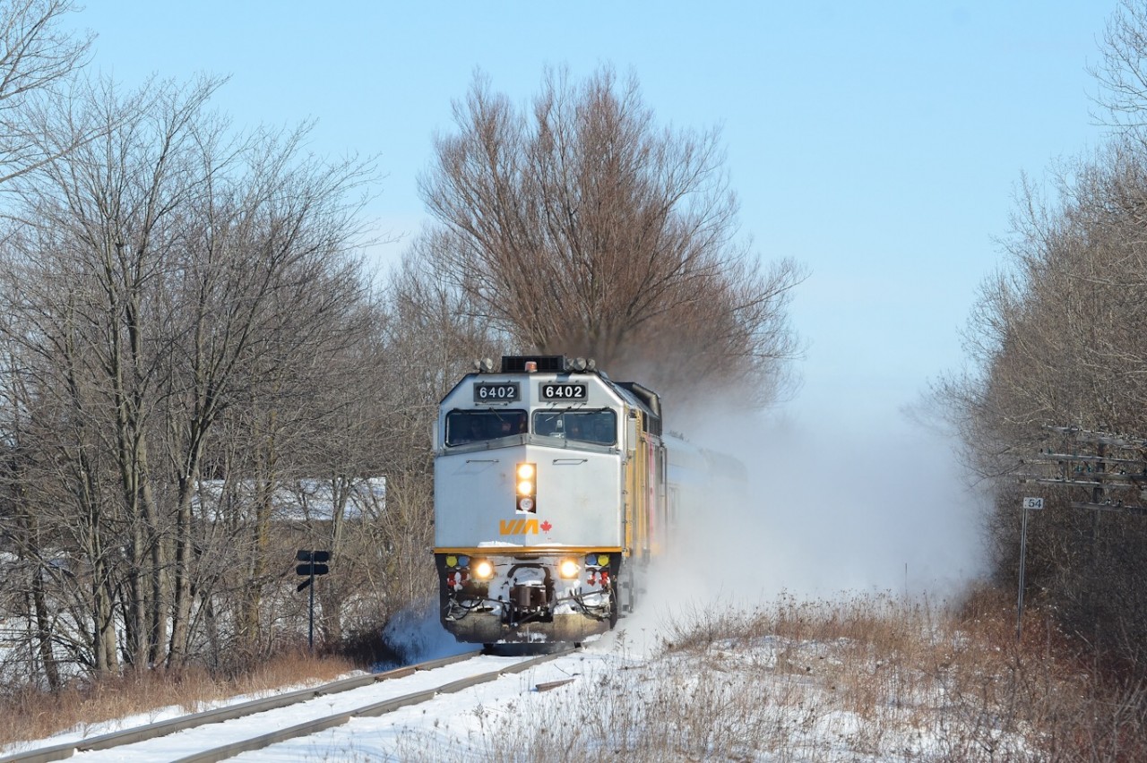 VIA no. 85 charges by Speedvale Ave in Mosborough with wrapped 6402 leading