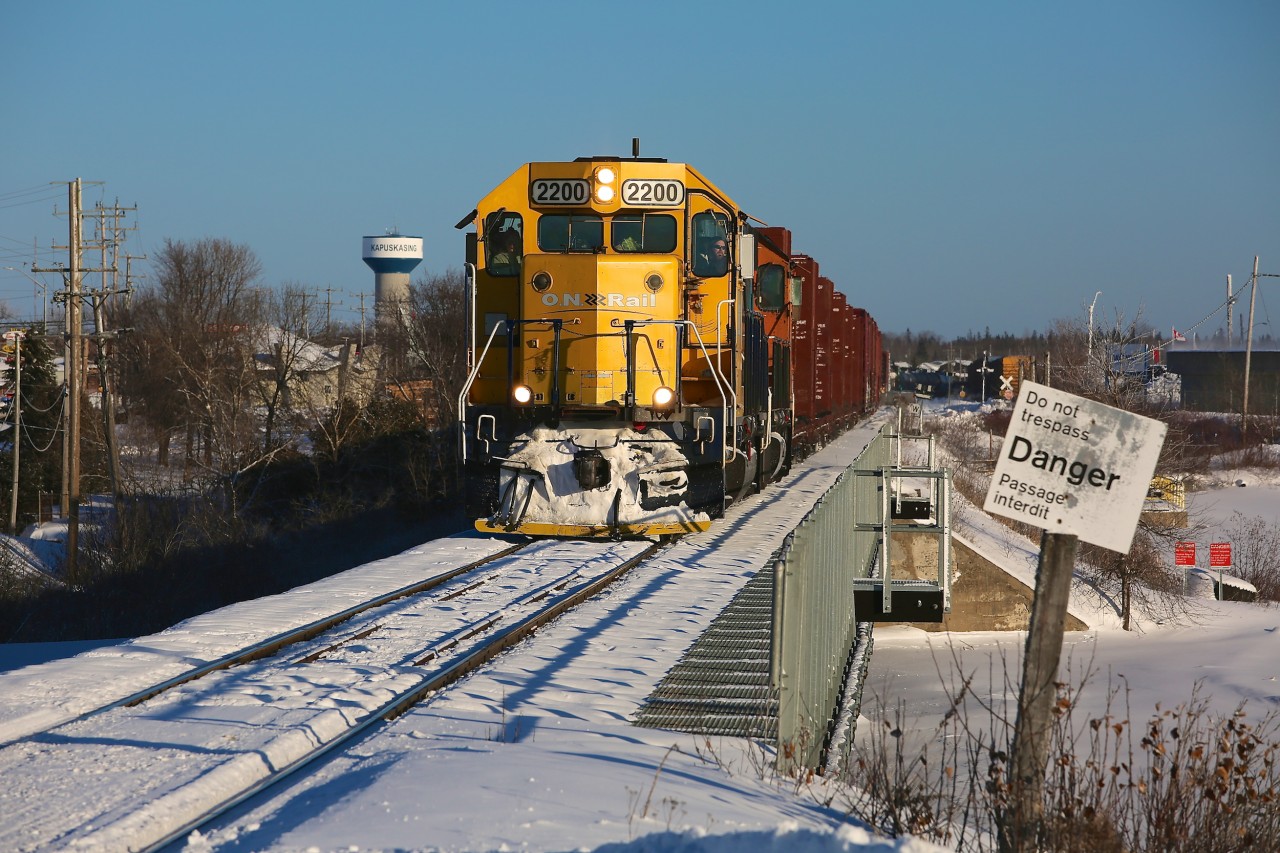 After dropping a few cars in the yard at Kapuskasing, train 313 is slowly on its way again towards its final destination of Hearst.