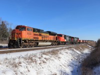 And here is Saturday's "catch of the day"--CN 148 led by BNSF 9222 with CN 5735 and IC 2702.