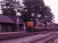 A trio of C&O second generation units lead a westbound freight through Waterford in July 1966.