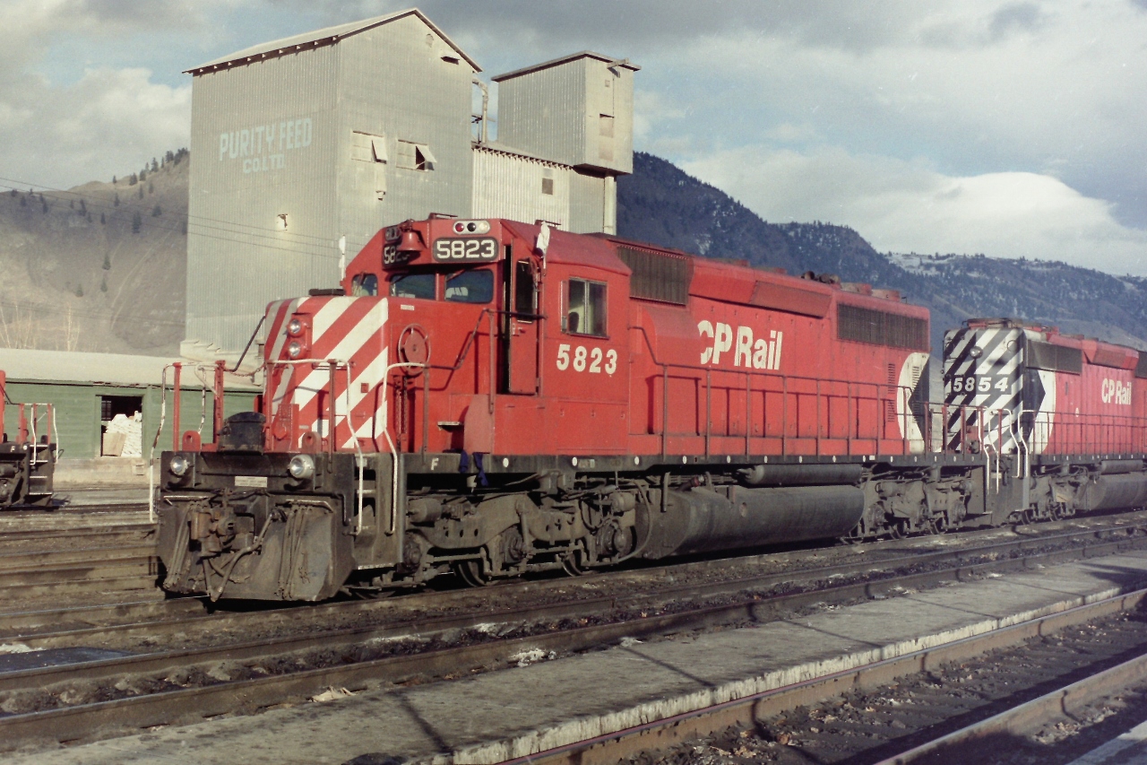 The CP locomotive 5823 was the lead engine on a west bound train headed to Vancouver. I was lucky leave the Trans Canada Highway and get to the CP station in time to catch a crew change. In the 1980,s there was all ways something moving in Kamloops.
