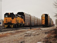 Railfans in the Windsor area have been anxiously awaiting the arrival of autoracks on the Essex Terminal since the Terminal bought the property of the old GM Transmission plant in Aug of 2017 and turned it into an auto transfer facility named Motipark Automotive Storage. The facility has been operational for over a year now, but no racks had been brought in yet. That changed on Feb 6 when around 50 of them arrived from CP. Here we see 104 & 108 switching the facility for one of the first times, with the former GM grounds at left and the ETR shops in the distance at right. A welcomed sight that will take some getting used to.