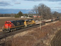 CN 331 blasts by Blenheim Road between Paris and Princeton with a pair of dash 8 variants.  Today featured CN 2106 and GECX 9124.  Next up in my lens was CN 385 at Paris West...but that shot is for another day.