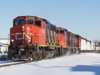 After spending Family Day Long Weekend up in Pembroke with family, I didn't expect to see much train wise as I got back in to town on Monday afternoon.  Luck would have it that CN L580 was returning from Hagersville with a trio of GP40-2W's.  I was able to catch them in Cainsville as they wasted no time getting back to Brantford.  I may have missed a BNSF and a UP leading 148 on Saturday and Sunday...but this was AOK to me.