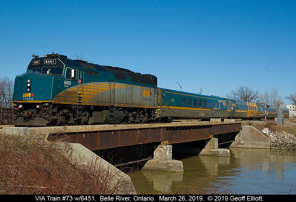 Another day, another VIA....  VIA 6451 leads Train #73 today as a lone gun unlike the previous day where 6402 was in command with 6413 pushing http://www.railpictures.ca/?attachment_id=37001.