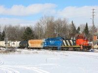 CN 1444 has been getting a lot of coverage during its time on 542 but I figured I'd still add this photo to the website.  This shot was taken as the train arrived in XV Yard after working the industrial leads in Guelph.  It would take the east leg of the wye and, with GMTX 2695 now leading, build its train before heading down to Cambridge.  