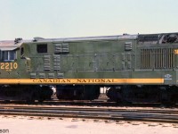 CN 2210, a CLC H16-44 (sometimes called a "Baby Train Master", but that term was generally used for the H24-66's smaller sibling the H16-66) sits at MacMillan Yard in Concord ON in 1969. By this time CN was retiring its CLC fleet, and 2210 didn't have many more miles to go (if it hadn't already been retired). Many of CN's CLC units ended up at London Reclamation yard in their final days, awaiting the scrapper's torch.