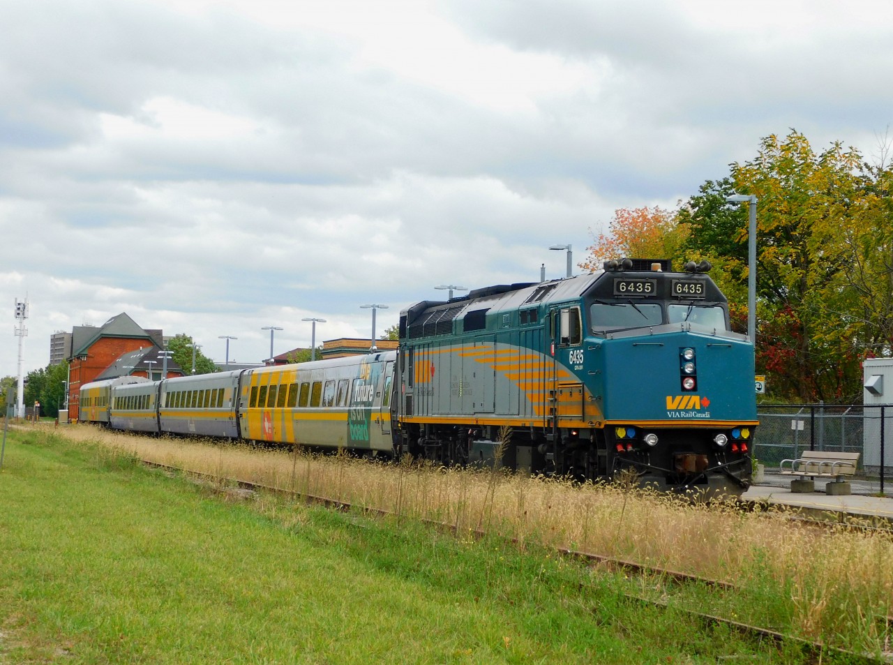 VIA 698 sits at the Niagara Falls VIA Station with F40PH-2D #6435 on the front end, this train ran with Canadian rock legends Geddy Lee and Alex Lifeson, but they got off at St. Catharines while the train continued all the way to Niagara Falls where it would sit for a few hours before heading back to St. Catharines and furthermore, Toronto.

VIA hasn't ran an actual scheduled passenger train with their own equipment to Niagara Falls since October 25, 2012 but they continue to run an excursion train similar to this usually once a year around October/November.